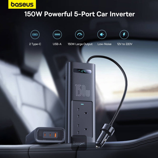 محول باسياس باور إنفرتر 150W (220V المملكة المتحدة) باللون الأسود
