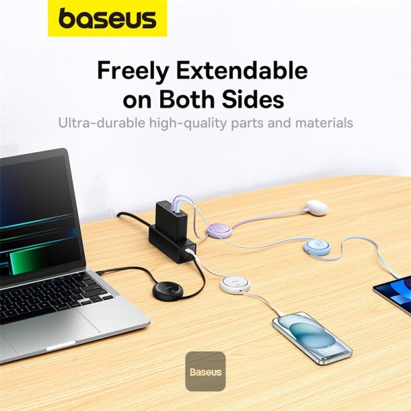 كابل شحن باسياس فري 2 درو ميني قابل للسحب USB-C 100W 1م باللون الأبيض