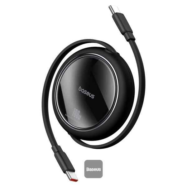 كابل شحن باسياس فري 2 درو ميني قابل للسحب USB-C 100W 1م باللون الأسود