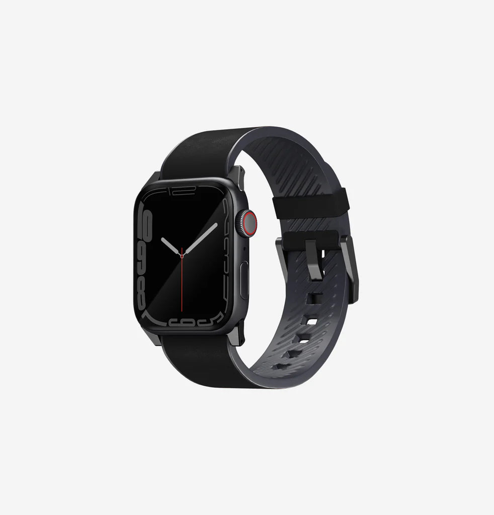 UNIQ STRADEN WATERPROOF LEATHER HYBRID APPLE WATCH STRAP 45/44/42MM - MIDNIGHT BLACK