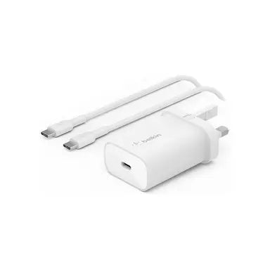 بيلكين - شاحن لاسلكي 25W PD USB-C مع كابل 1م PVC C-LTG - أبيض