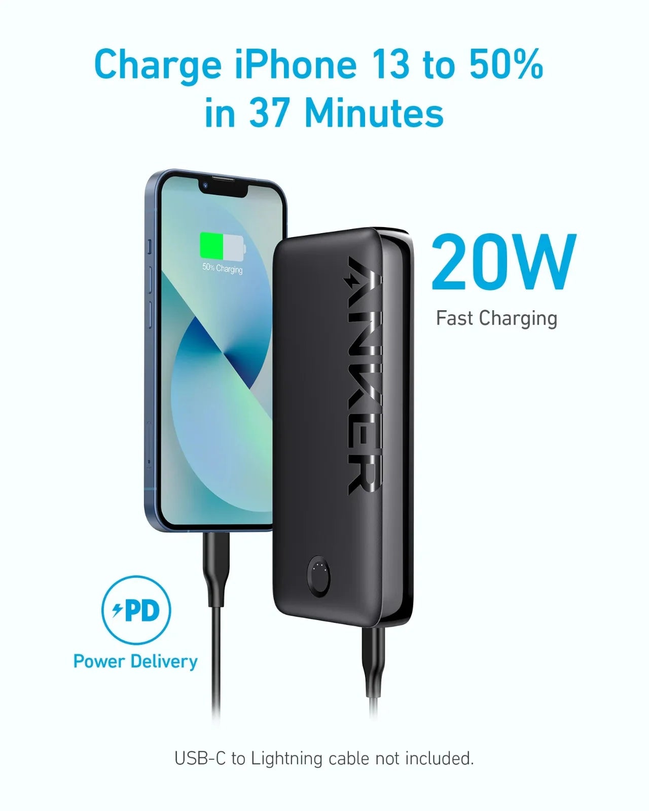 أنكر 335 باور بانك 20W PD أسود