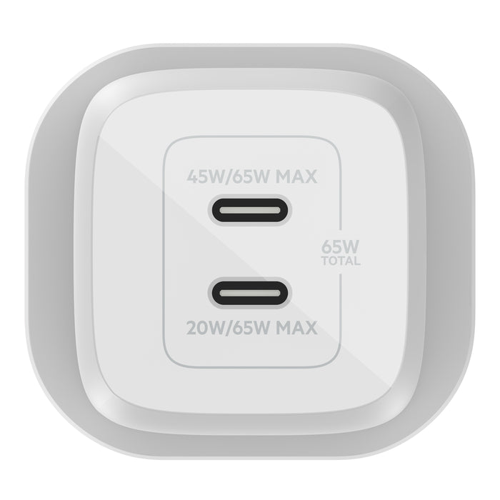 بيلكين - شاحن لاسلكي 65W مع منفذي USB-C GAN مع PPS - أبيض