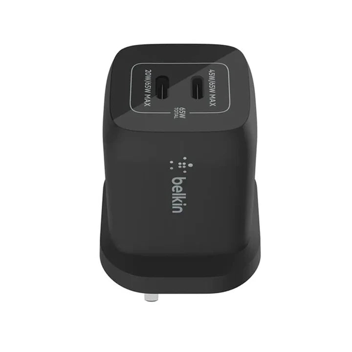 بيلكين - شاحن لاسلكي 65W مع منفذي USB-C GAN مع PPS - أسود