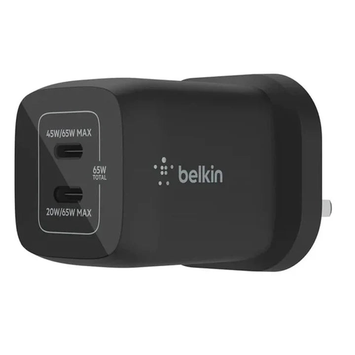 بيلكين - شاحن لاسلكي 65W مع منفذي USB-C GAN مع PPS - أسود