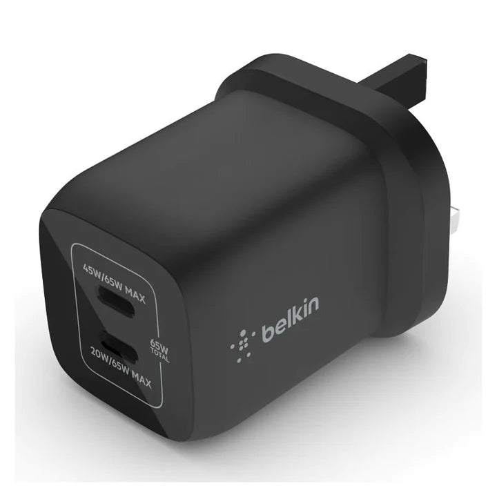 بيلكين - شاحن لاسلكي 65W مع منفذي USB-C GAN مع PPS - أسود