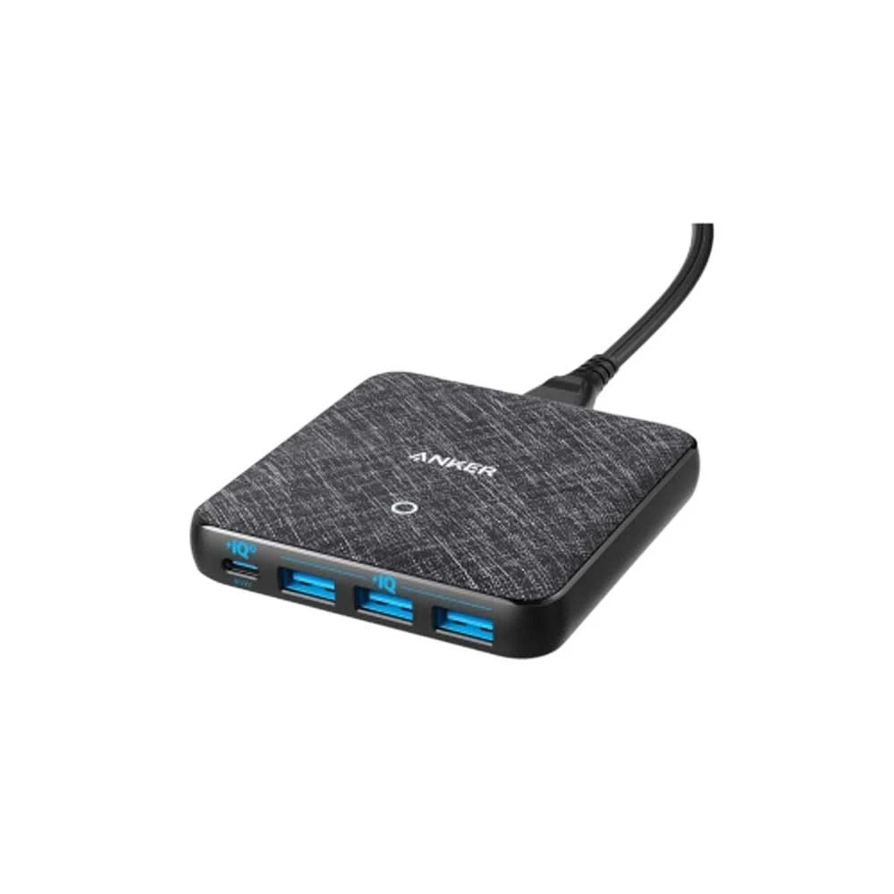 شاحن أنكر 65W 4 منافذ 1USB-C 3 USB-A - أسود
