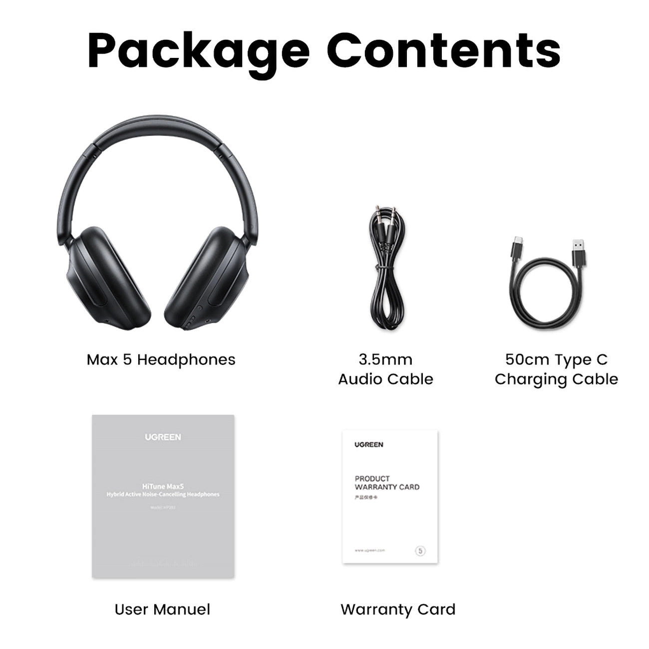 UGREEN HiTune Max5 Hybrid Active N.C Headphones Black