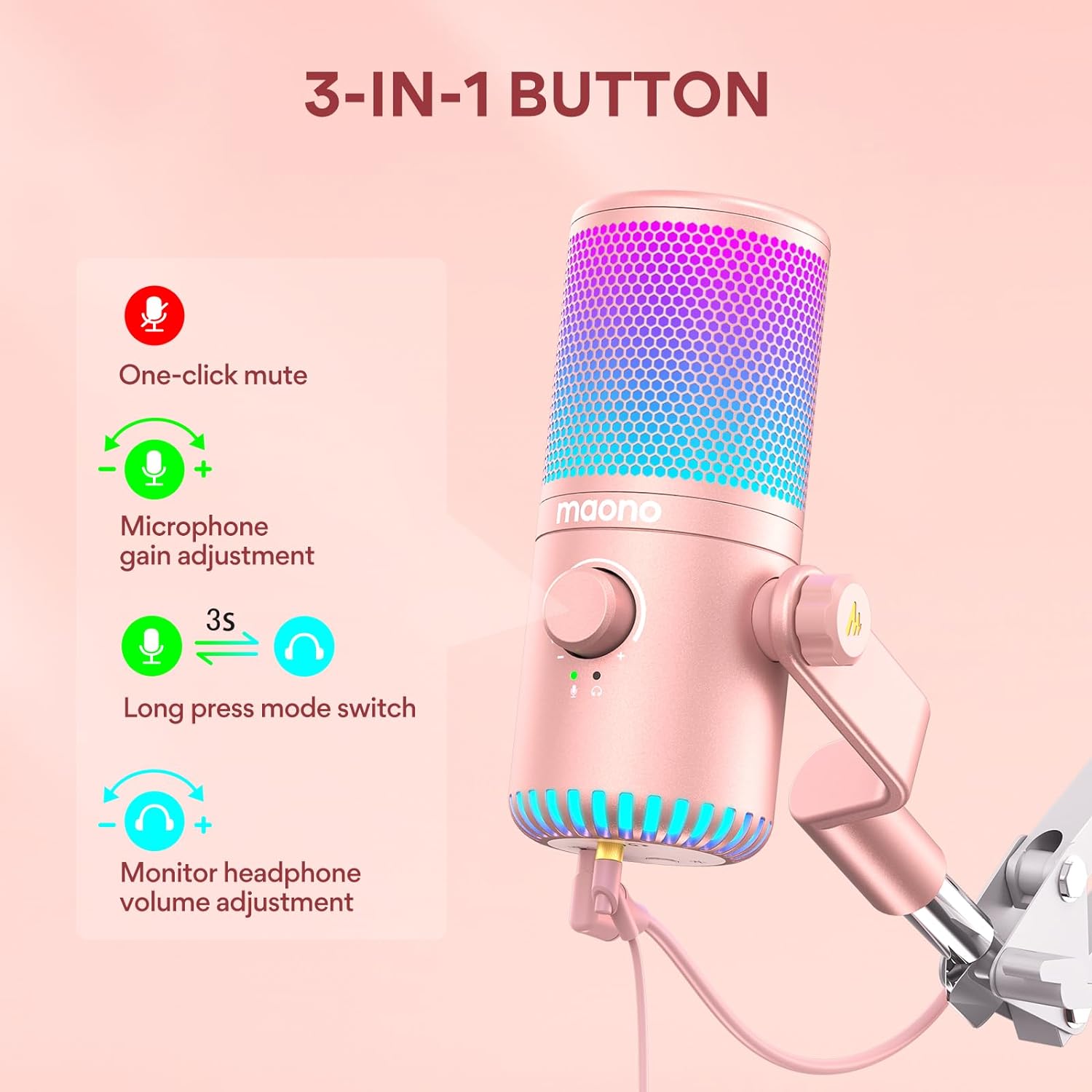 Maonocaster DM30 Programmable USB Condenser Microphone Pink