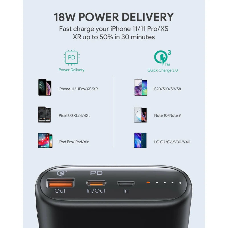 AUKEY Sprint Go 15,000 mAh PD 20W Power Bank USB-C Black