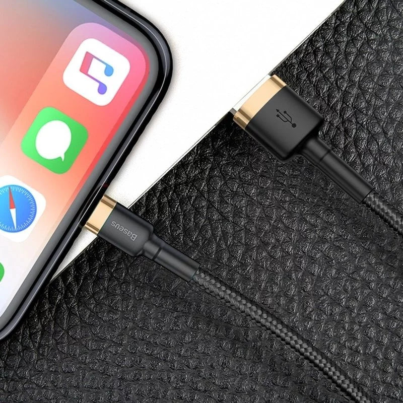كابل باسياس كافول USB لـ iP 2A 3م ذهب + أسود