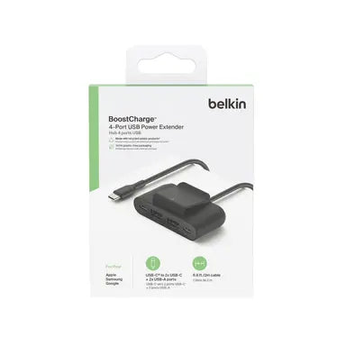 بيلكين - تمديد طاقة 30W - 4 منافذ (2 USB-C 2 USB-A) USB-C - 2م - أسود