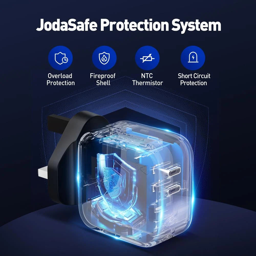 JODA 50W USB-C 2-Port GaN Wall Charger Black