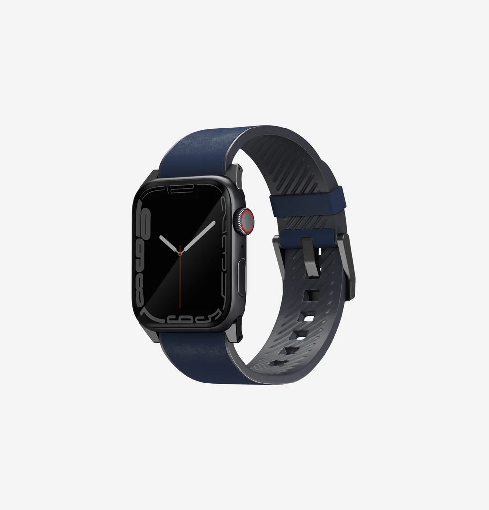 UNIQ STRADEN WATERPROOF LEATHER HYBRID APPLE WATCH STRAP 45/44/42MM - PRUSSIAN BLUE