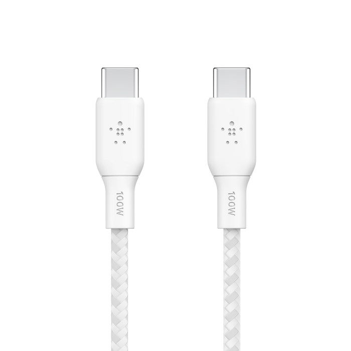 بيلكين - كابل - C إلى C - مضفر - 2.0 - 100W - 3م - أبيض
