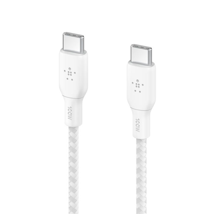 بيلكين - كابل - C إلى C - مضفر - 2.0 - 100W - 3م - أبيض