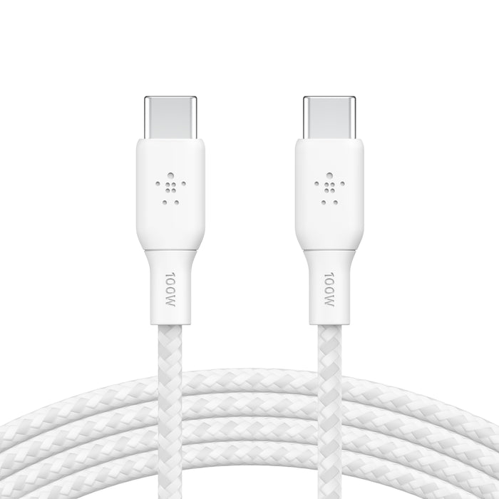 بيلكين - كابل - C إلى C - مضفر - 2.0 - 100W - 3م - أبيض