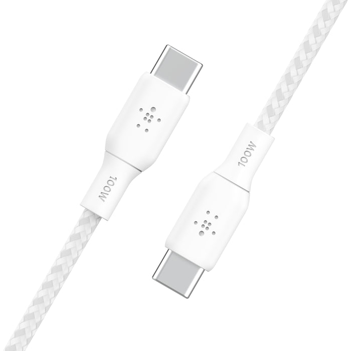 بيلكين - كابل - C إلى C - مضفر - 2.0 - 100W - 3م - أبيض