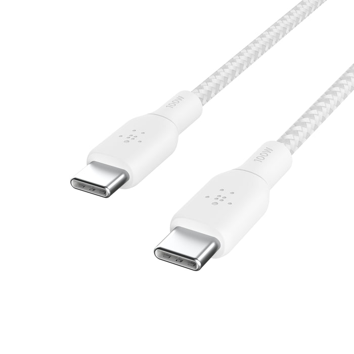 بيلكين - كابل - C إلى C - مضفر - 2.0 - 100W - 3م - أبيض