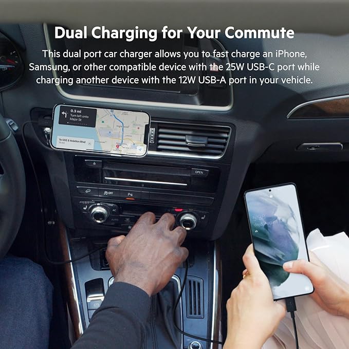 BELKIN CAR CHARGER - 37W - 1 USBC(25W) 1 USBA(12W) - BLACK