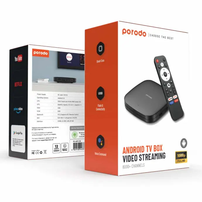 Porodo Android TV Box Video Streaming Unlimited Streaming