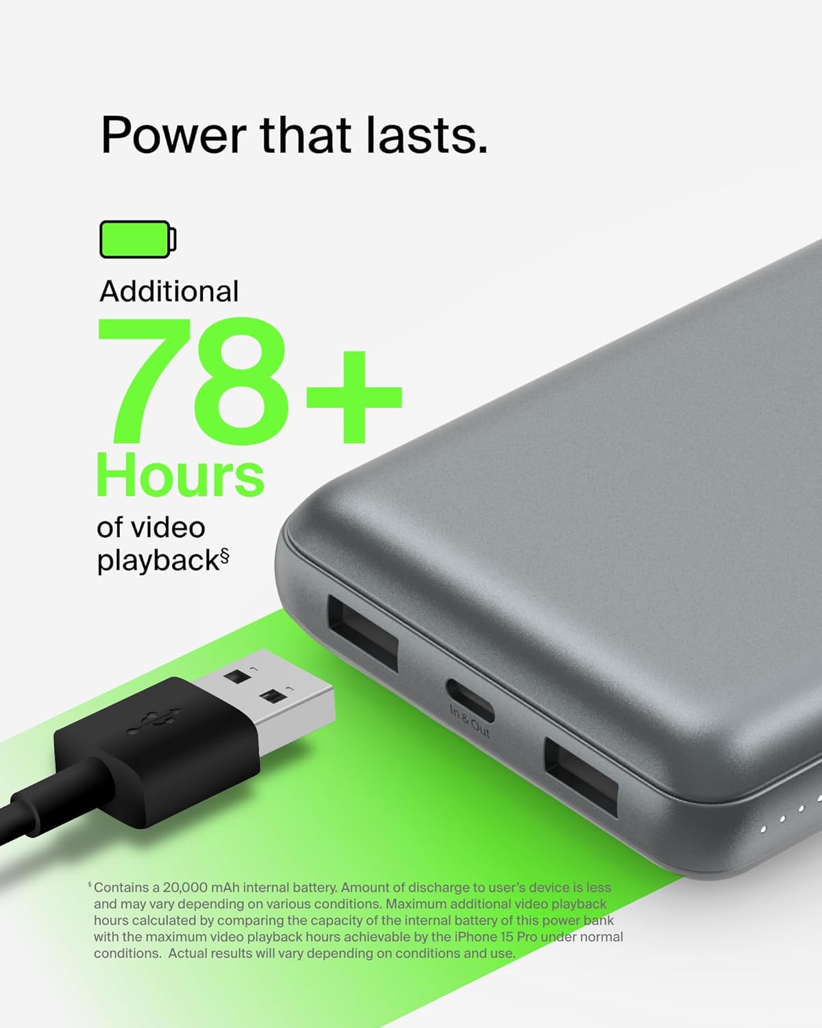 BELKIN POWERBANK 20K 15W USB-C IN - USB-A OUT - SPACE GREY