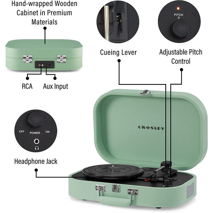 Crosley Discovery Portable Turntable Seafoam