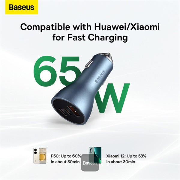 Baseus Golden Contactor Pro Triple Car Charger 65W U+C+C BLU
