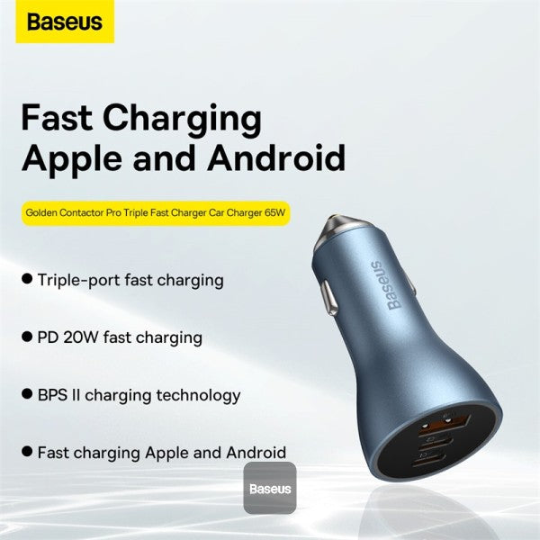 Baseus Golden Contactor Pro Triple Car Charger 65W U+C+C BLU