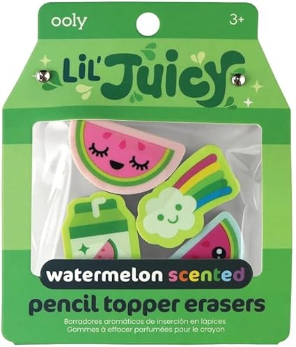 Ooly Lil Juicy Scented Pencil Topper Eraser Watermelon Set Of 4