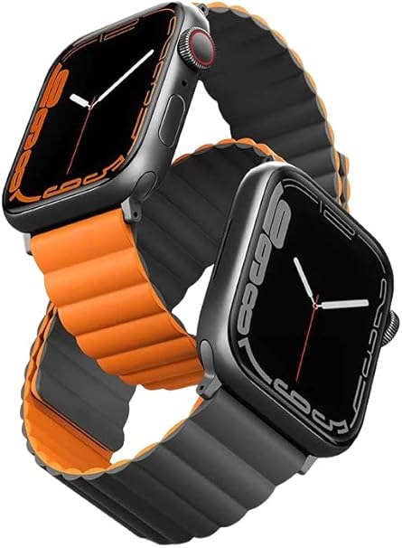UNIQ REVIX REVERSIBLE MAGNETIC APPLE WATCH STRAP 45/44/42MM - CHARCOAL GREY/ORANGE