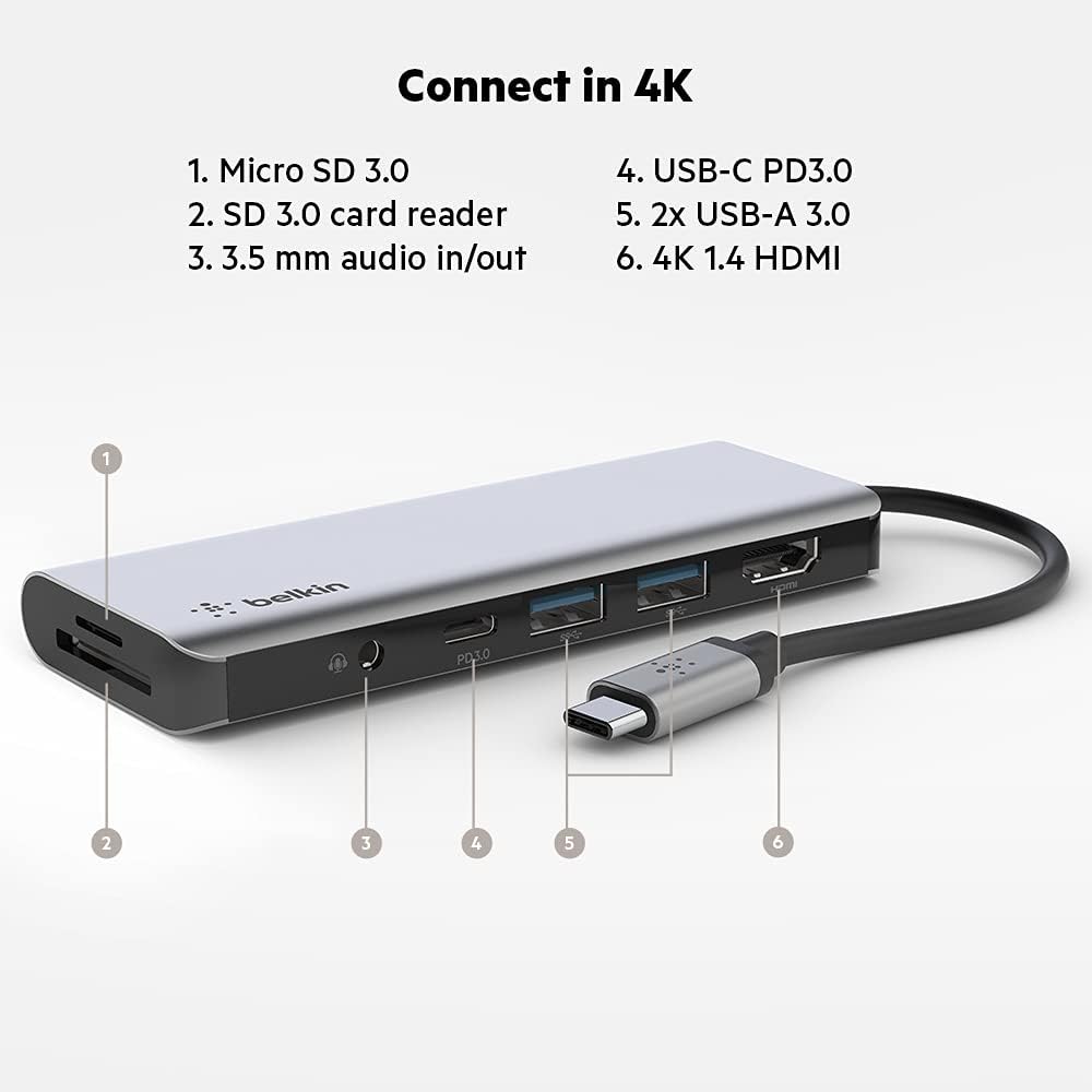 BELKIN HUB 7IN1 C TO (1 SD 1 M.SD 1 AUX 1C 2A 4K HDMI) GR