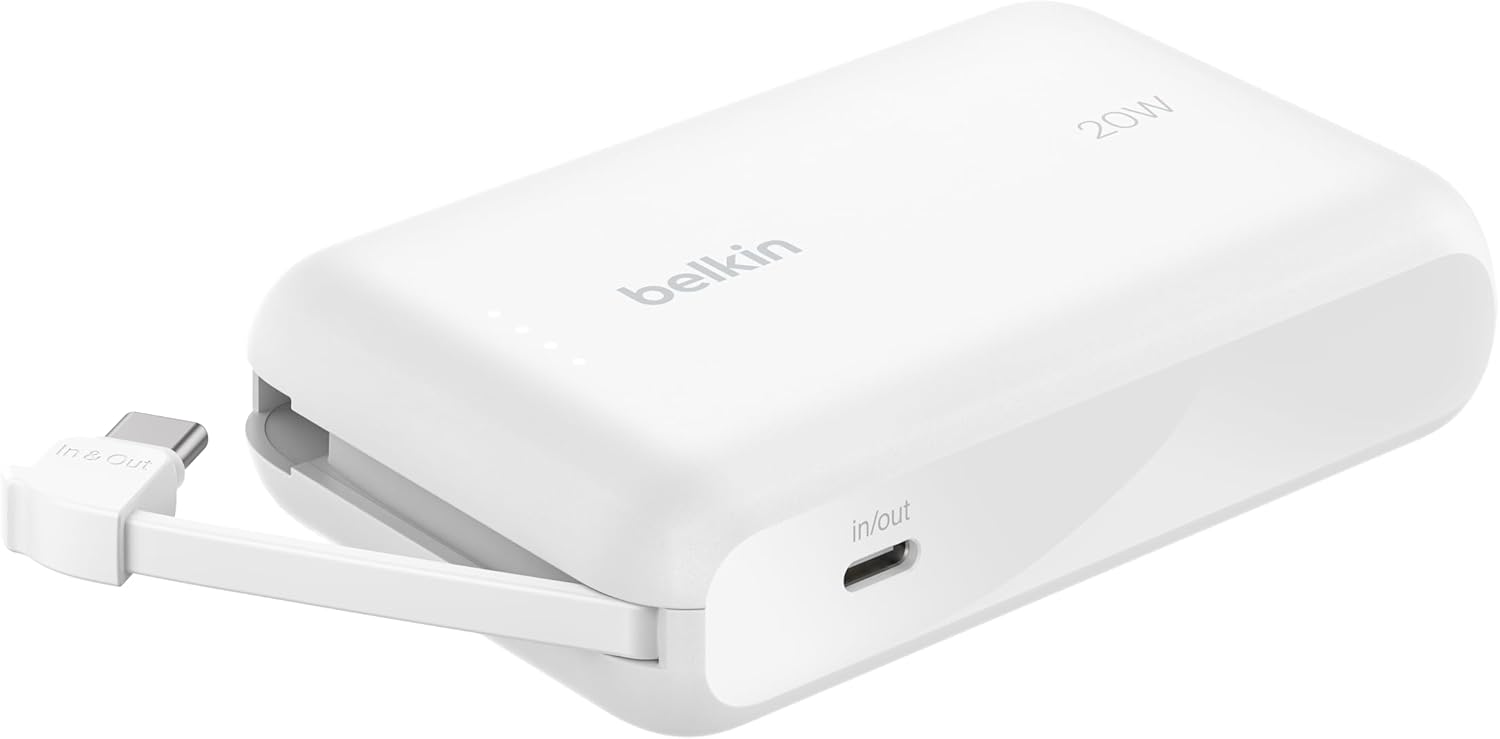 Belkin Powerbank 10K-20W-With Intergrated Usb-C Cable -White