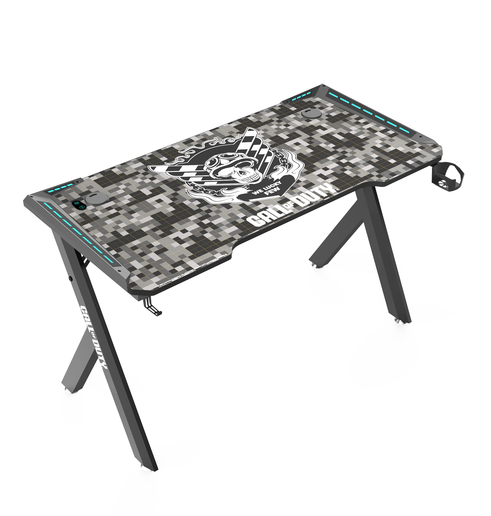 Call Of Duty (COD) x GAMEON Hawksbill Series RGB Flowing Light Gaming Desk (Size: 1200-600-720mm) With (800*300*3mm - Mouse pad), Headphone Hook & Cup Holder - Black/Grey