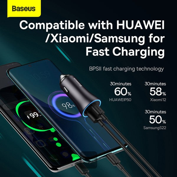 Baseus Golden Contactor Max Dual Car Charger U+C 60W GRY