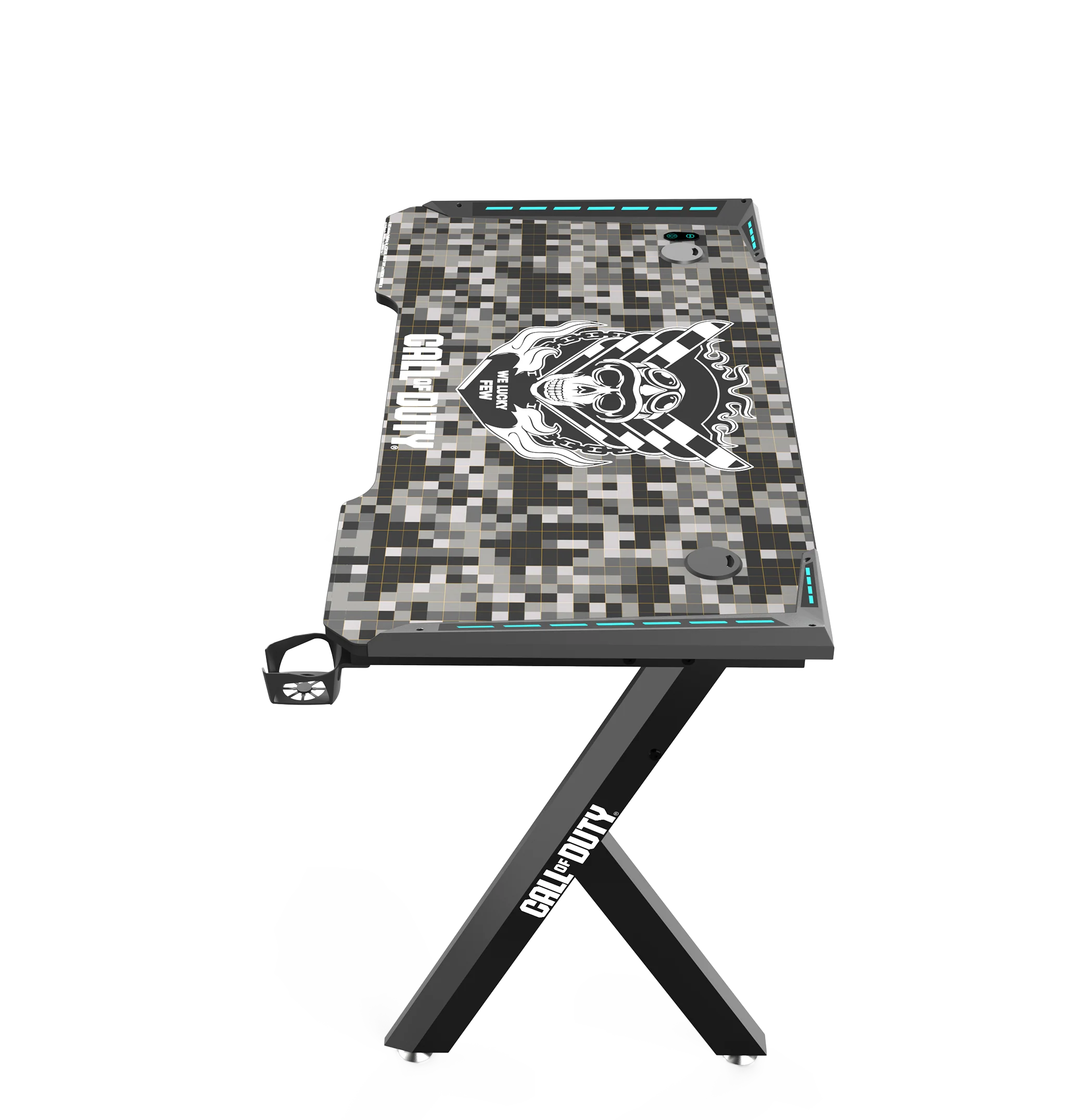Call Of Duty (COD) x GAMEON Hawksbill Series RGB Flowing Light Gaming Desk (Size: 1200-600-720mm) With (800*300*3mm - Mouse pad), Headphone Hook & Cup Holder - Black/Grey