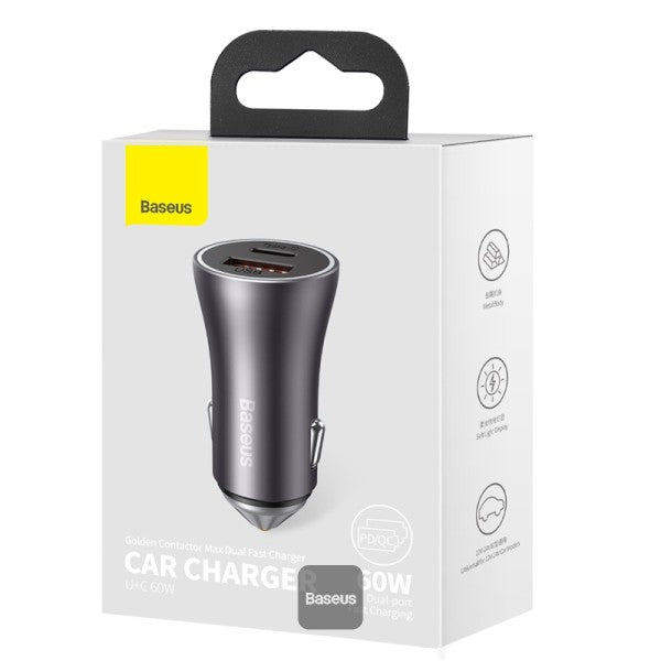 Baseus Golden Contactor Max Dual Car Charger U+C 60W GRY