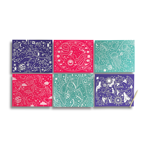 Ooly Scratch & Shine: Foil Scratch Art Kit Celestial Skies 7 pc set