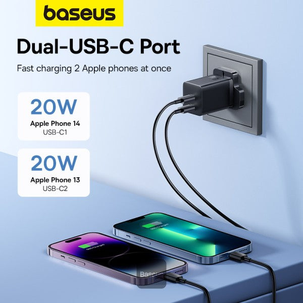 شاحن باسياس GaN5 برو سريع C+C 40W المملكة المتحدة باللون الأسود