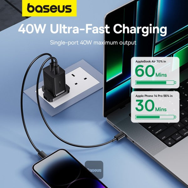 شاحن باسياس GaN5 برو سريع C+C 40W المملكة المتحدة باللون الأسود