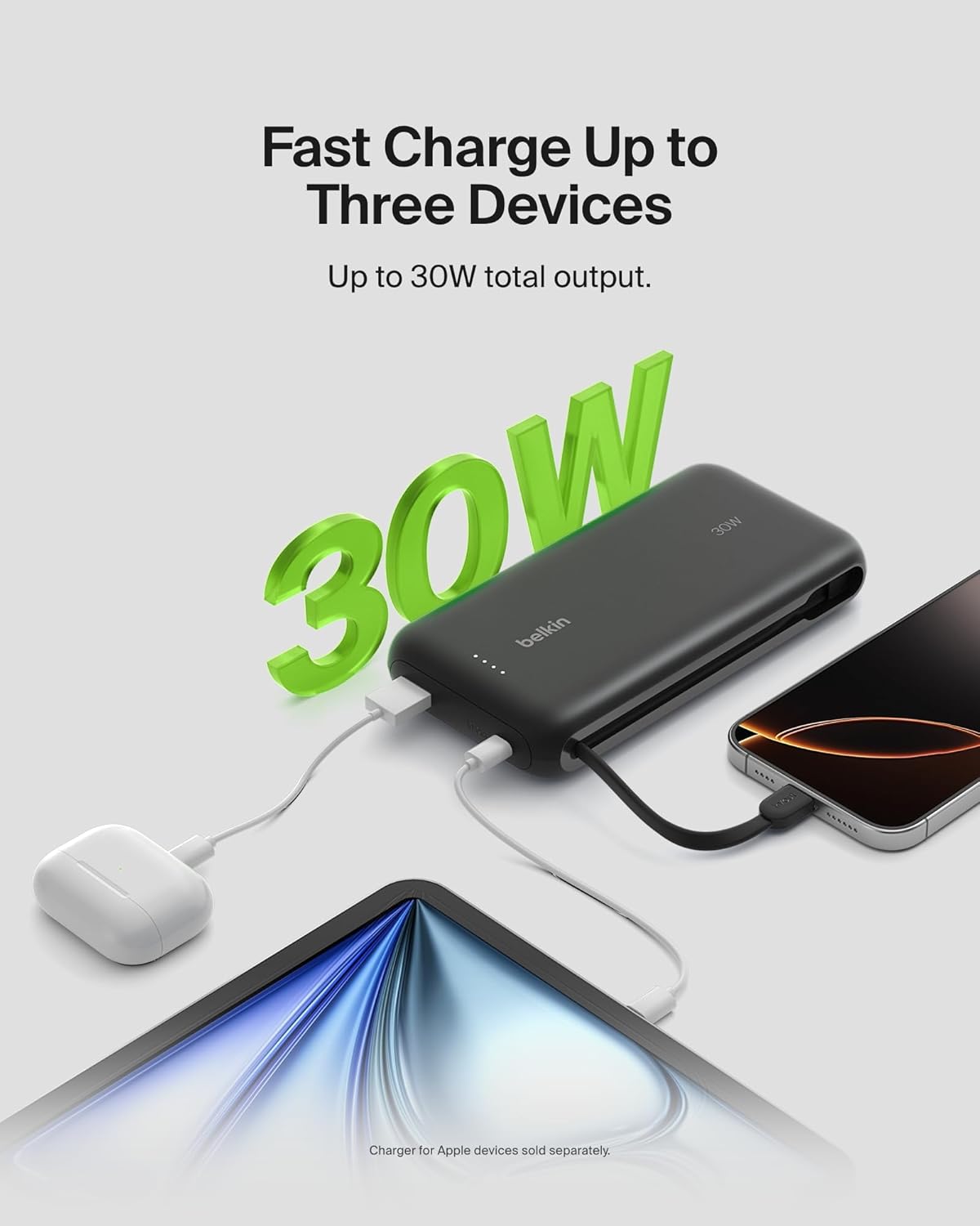 Belkin - Powerbank - 20K - 30W - W/ Integrated Cable - Black