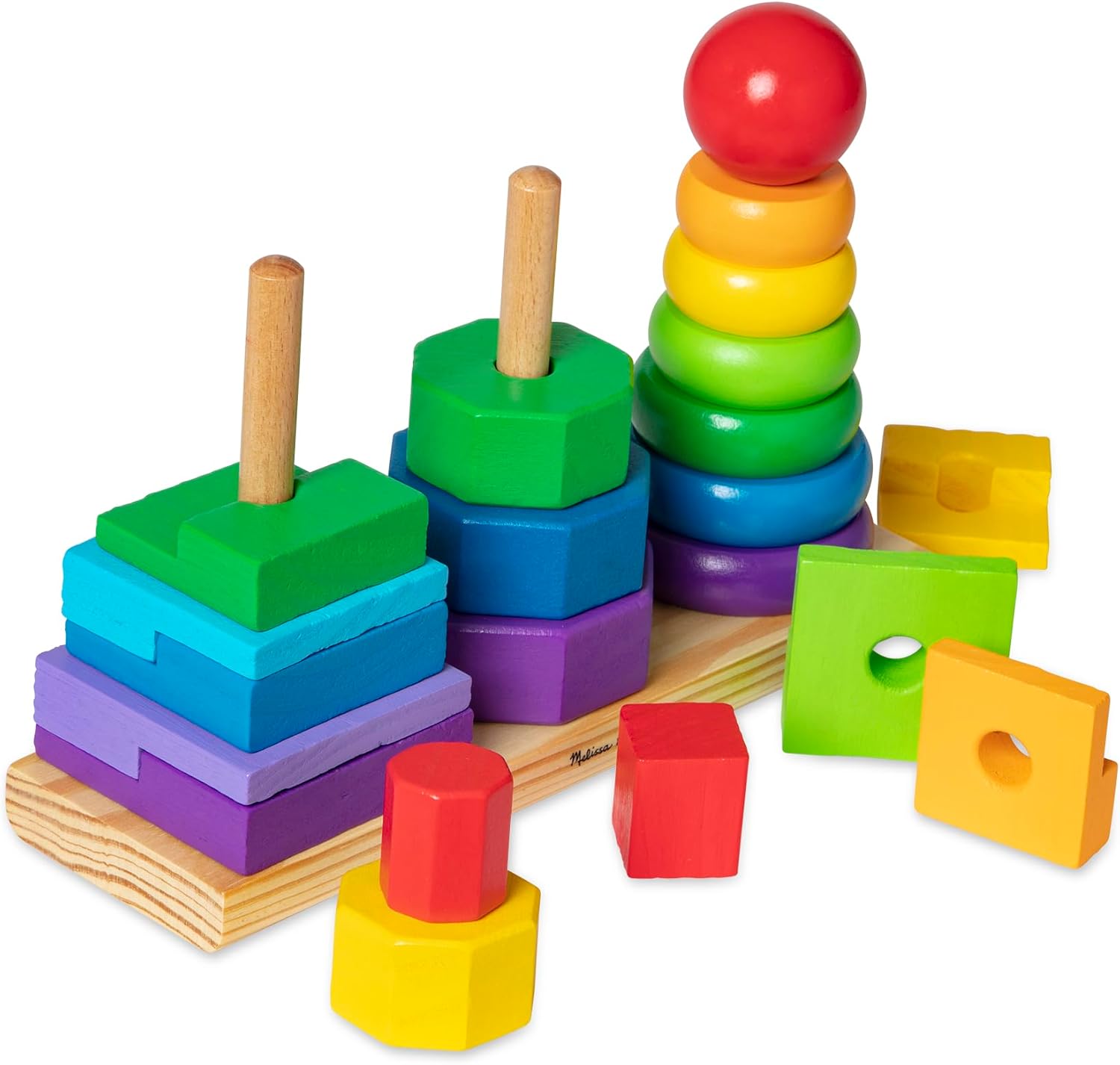 Melissa & Doug Geometric Stacker - Wooden Educational Toy