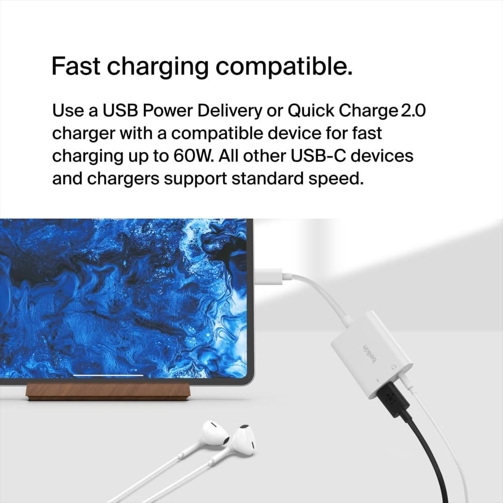 بيلكين - محول روكستار 1X 3.5مم صوت 1X USB-C شحن - أبيض
