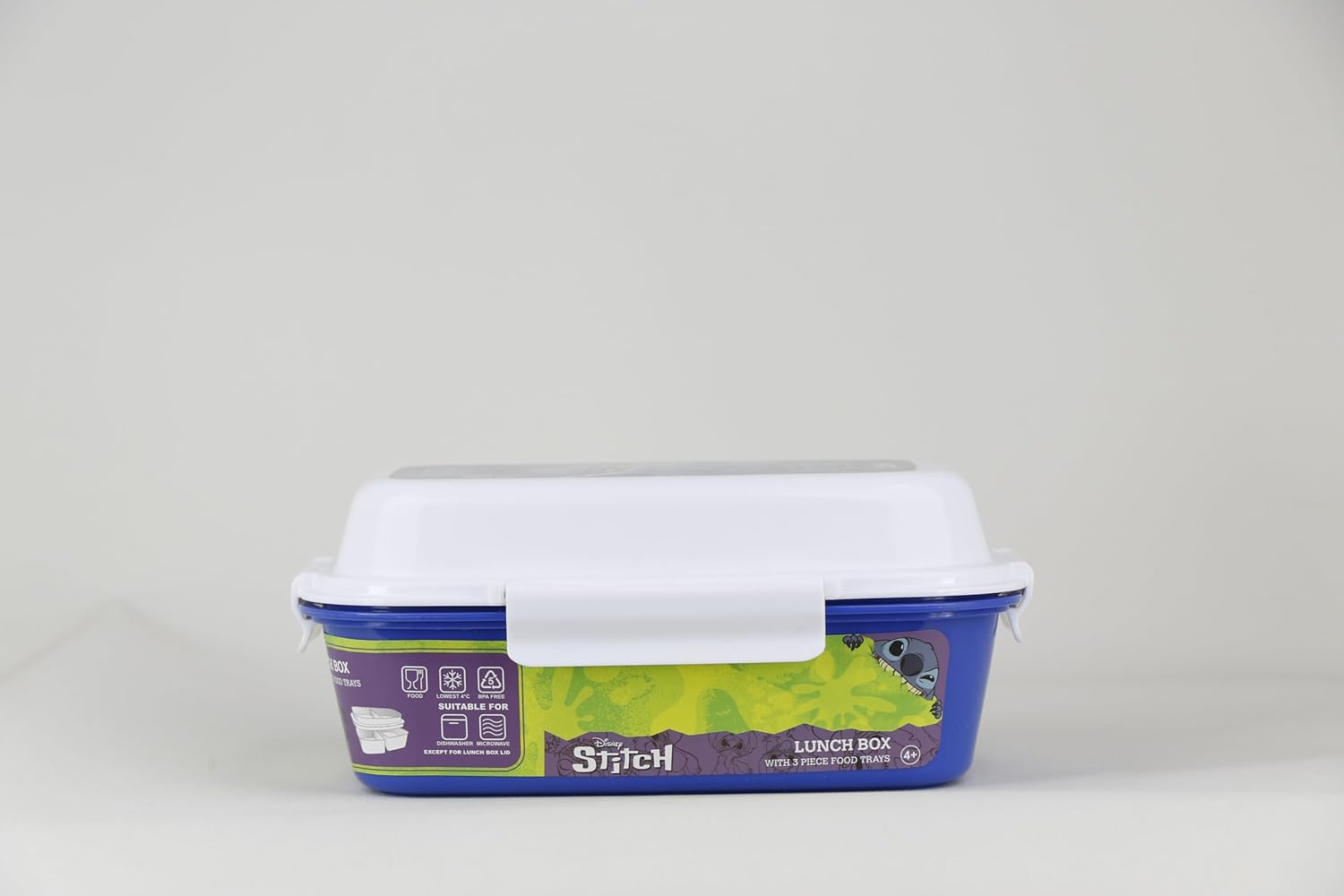 Disney - Stitch  Lunch Box With 4 Clip Closures  & 4 Trays