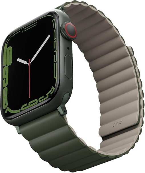 UNIQ REVIX REVERSIBLE MAGNETIC APPLE WATCH STRAP 45/44/42MM - PINE GREEN/TAUPE