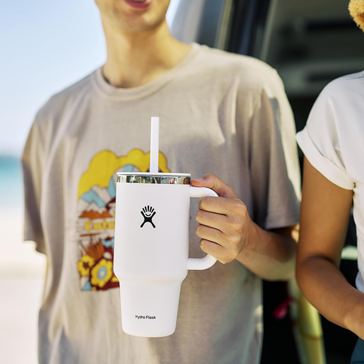 Travel Tumbler 950Ml White W Straw