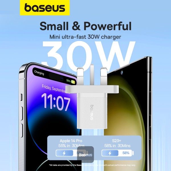 شاحن سريع باسياس GaN5 (ميني) 1C 30W المملكة المتحدة باللون الأبيض
