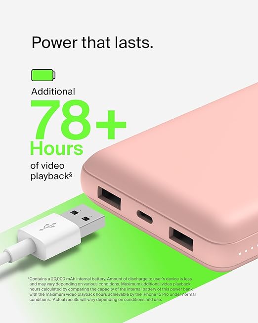 BELKIN POWERBANK 20K - 15W USB-C IN - USB-A OUT - ROSE GOLD