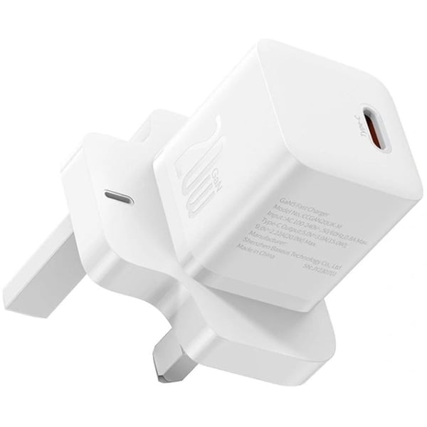 شاحن سريع Baseus GaN5 Mini منفذ واحد 20 واط، أبيض (المملكة المتحدة)