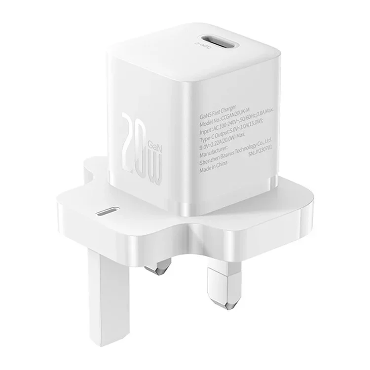 شاحن سريع Baseus GaN5 Mini منفذ واحد 20 واط، أبيض (المملكة المتحدة)